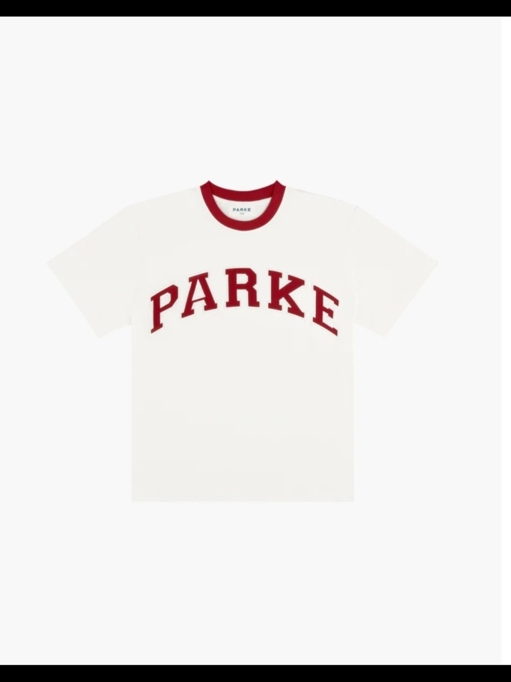 ❤️PARKE❤️ White Tee with Red Ringer Collar and Logo